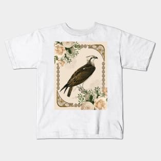 Osprey with Ivory Roses in Art Nouveau Influence Ivory Kids T-Shirt